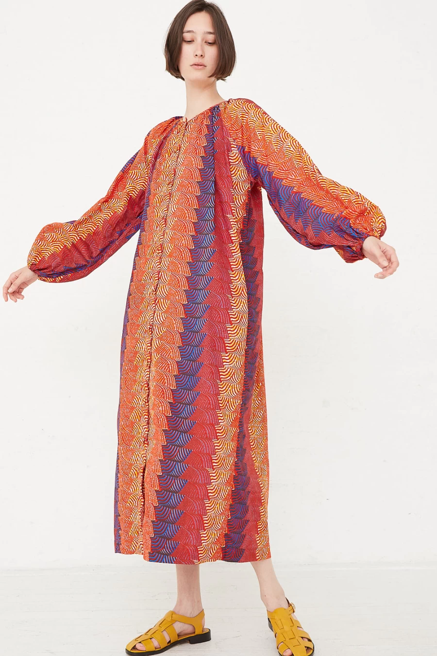 Odile Jacobs Audrey Dress - Multi-Color Orange Yellow Blue Floral Print Women's Fashion | Oroboro Collection