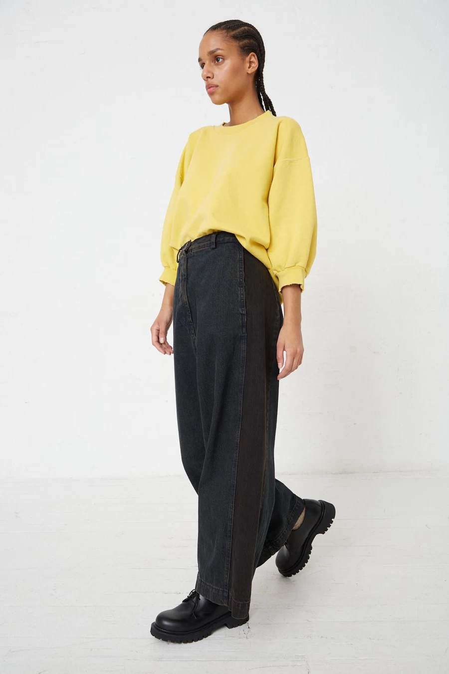 Rachel Comey Garra Denim Pants in Brown | High-Waisted Wide-Leg Trousers | Oroboro Wash