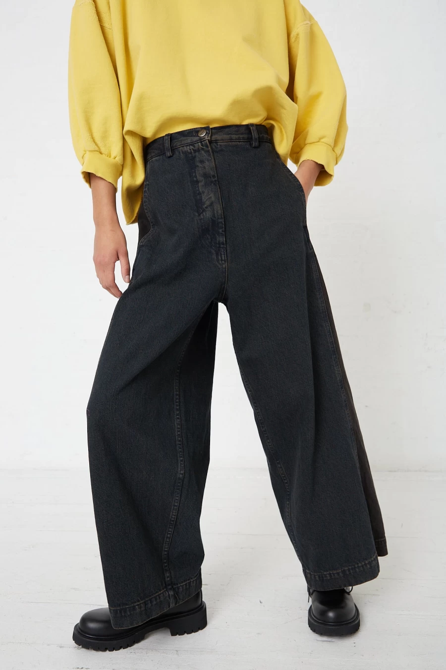 Rachel Comey Garra Denim Pants in Brown | High-Waisted Wide-Leg Trousers | Oroboro Wash