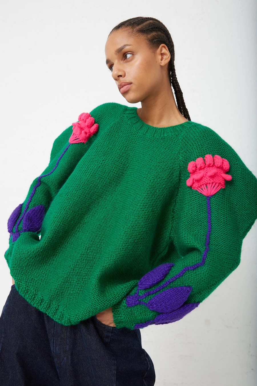 Sofio Gongli Green Floral Knit Sweater | Oroboro Collection | Women's Fashion