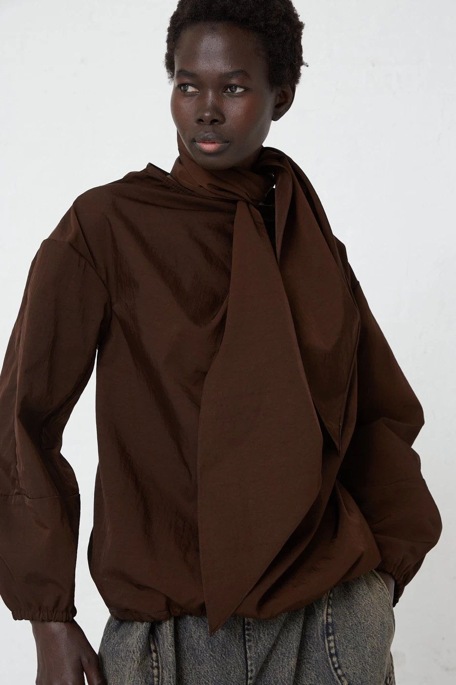 Veronique Leroy Zipped Sleeve Blouse in Chocolate Brown | Oroboro Collection