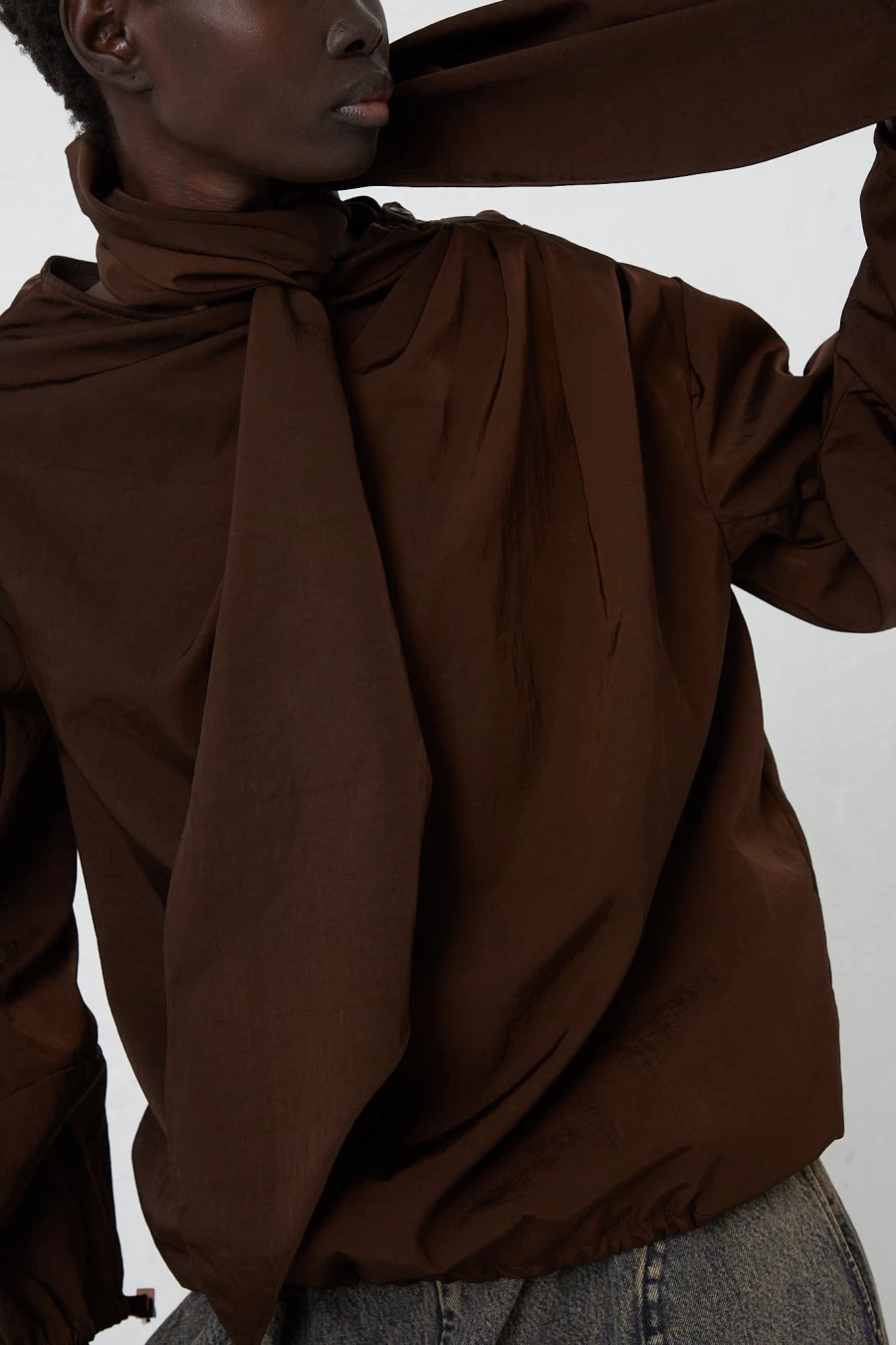 Veronique Leroy Zipped Sleeve Blouse in Chocolate Brown | Oroboro Collection