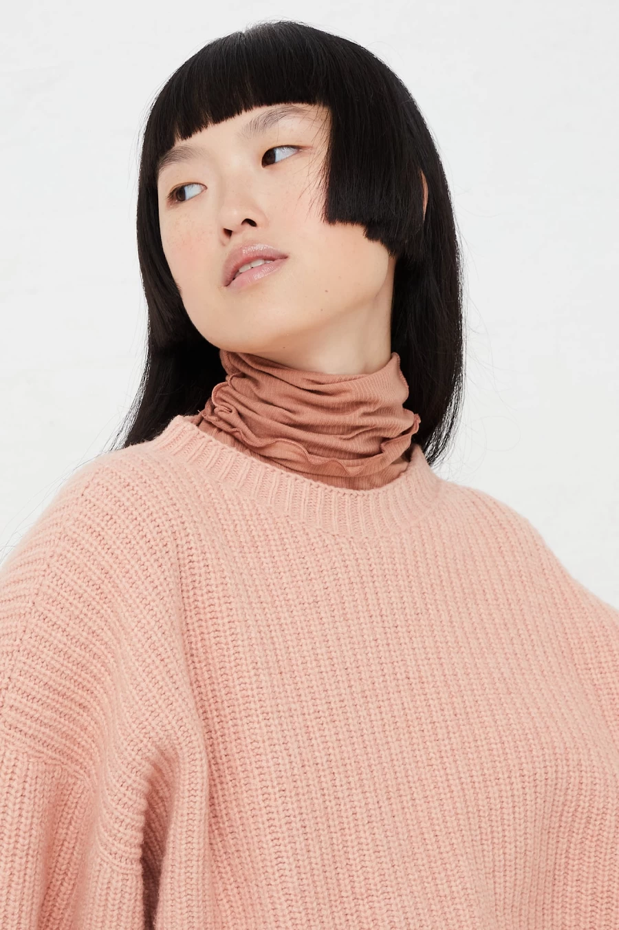 Baserange Omato Long Sleeve Turtleneck Tee - Soft Rose Cotton Top for Women | Sustainable Fashion