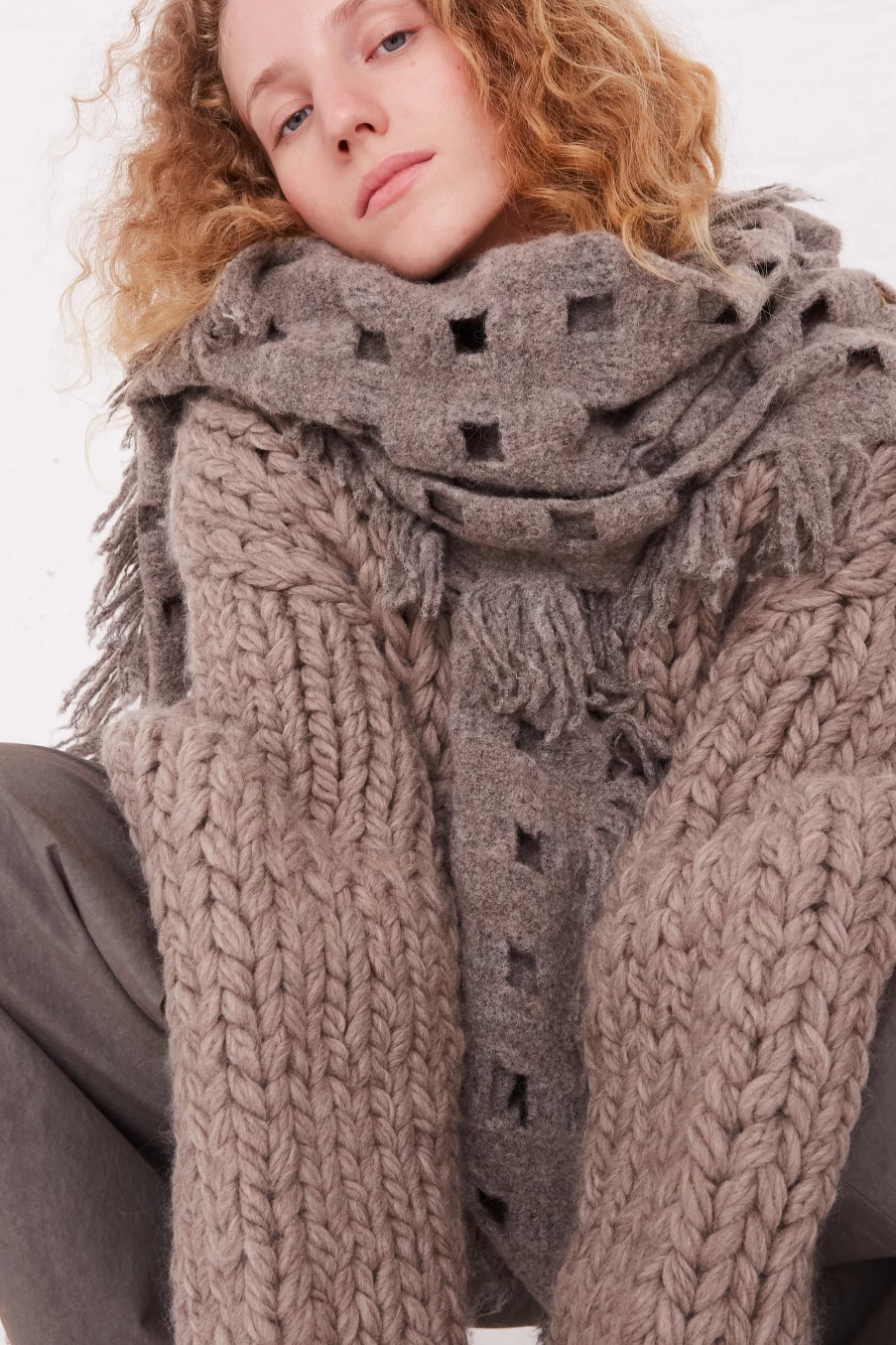 Lauren Manoogian Granite Handwoven Felt Grid Wrap - Luxurious Wool Scarf by Oroboro