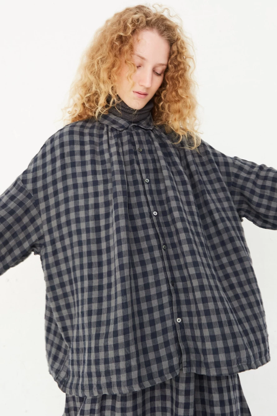 Ichi Antiquit Azumadaki Charcoal Linen Gingham Shirt | Vintage Japanese Style Oroboro