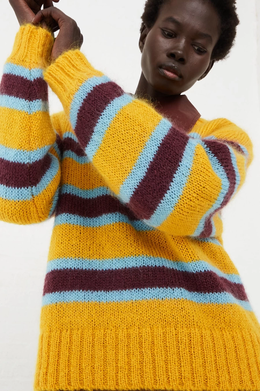 Caron Callahan Mohair Fletcher Sweater - Yellow Striped Knitwear | Oroboro Collection