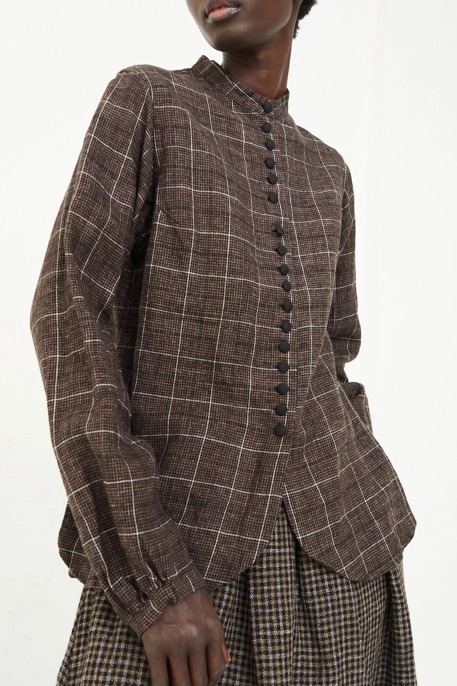 Hallelujah Antique Brown Houndstooth Long Sleeve Top - Vintage Inspired Women's Blouse by Oroboro Store