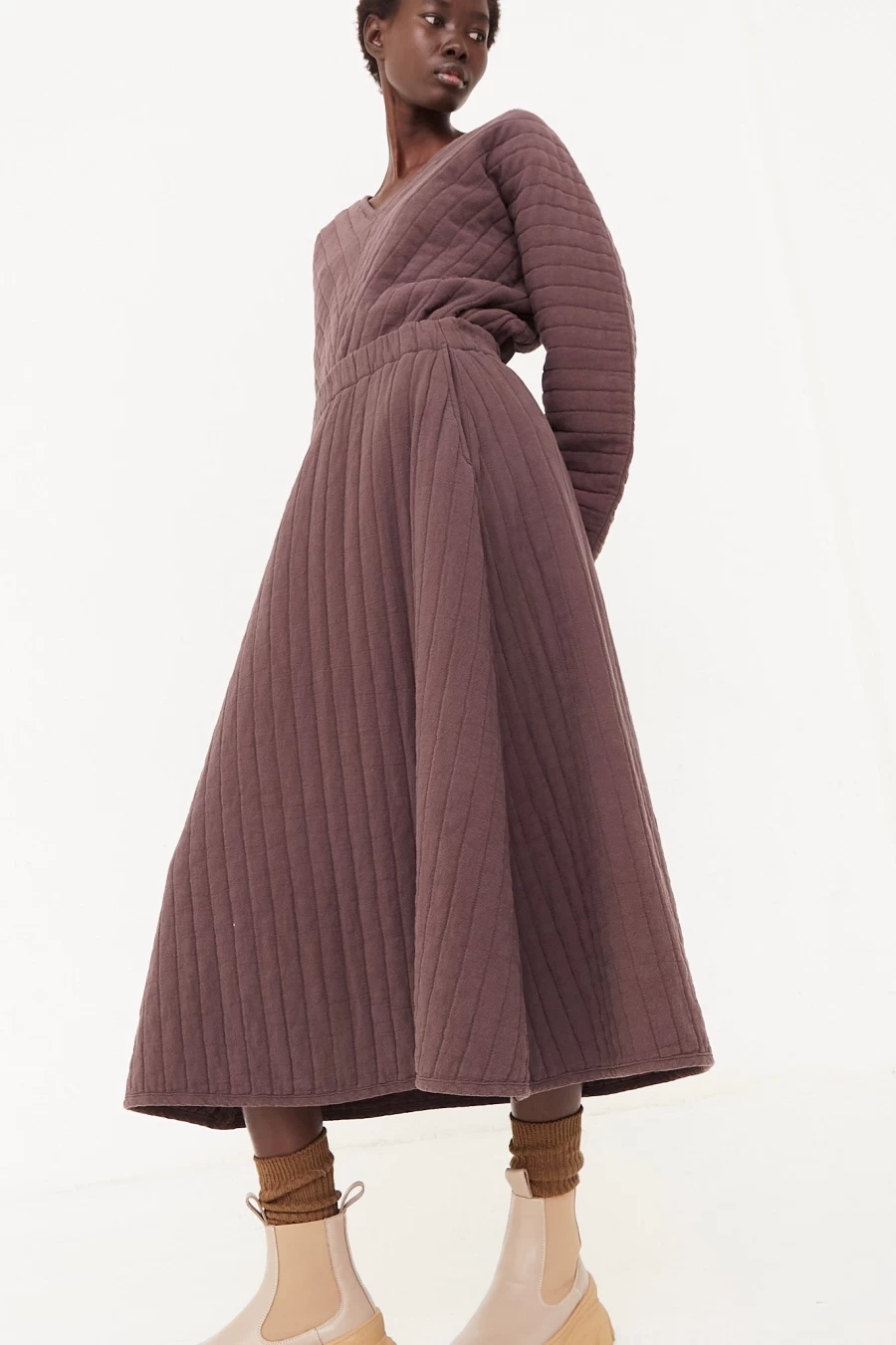 Black Crane Quilted Skirt in Plum - Oroboro Collection | Women's Fashion