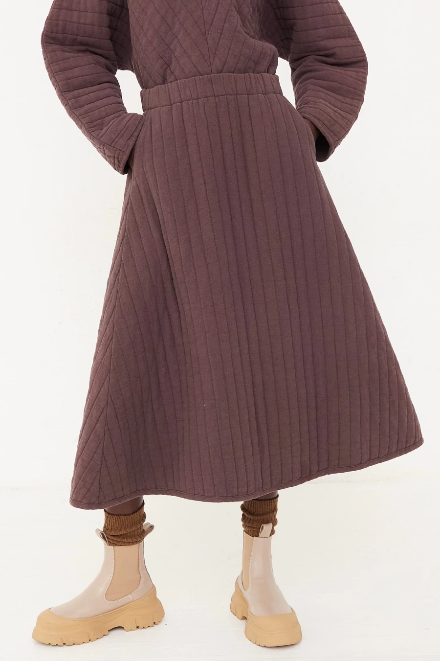 Black Crane Quilted Skirt in Plum - Oroboro Collection | Women's Fashion