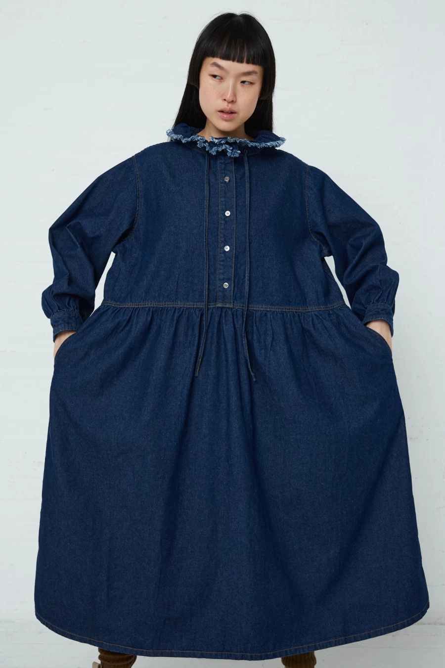 "Ichi Dark Indigo Cotton Collar Dress | Oroboro Collection | Sustainable Women's Fashion"