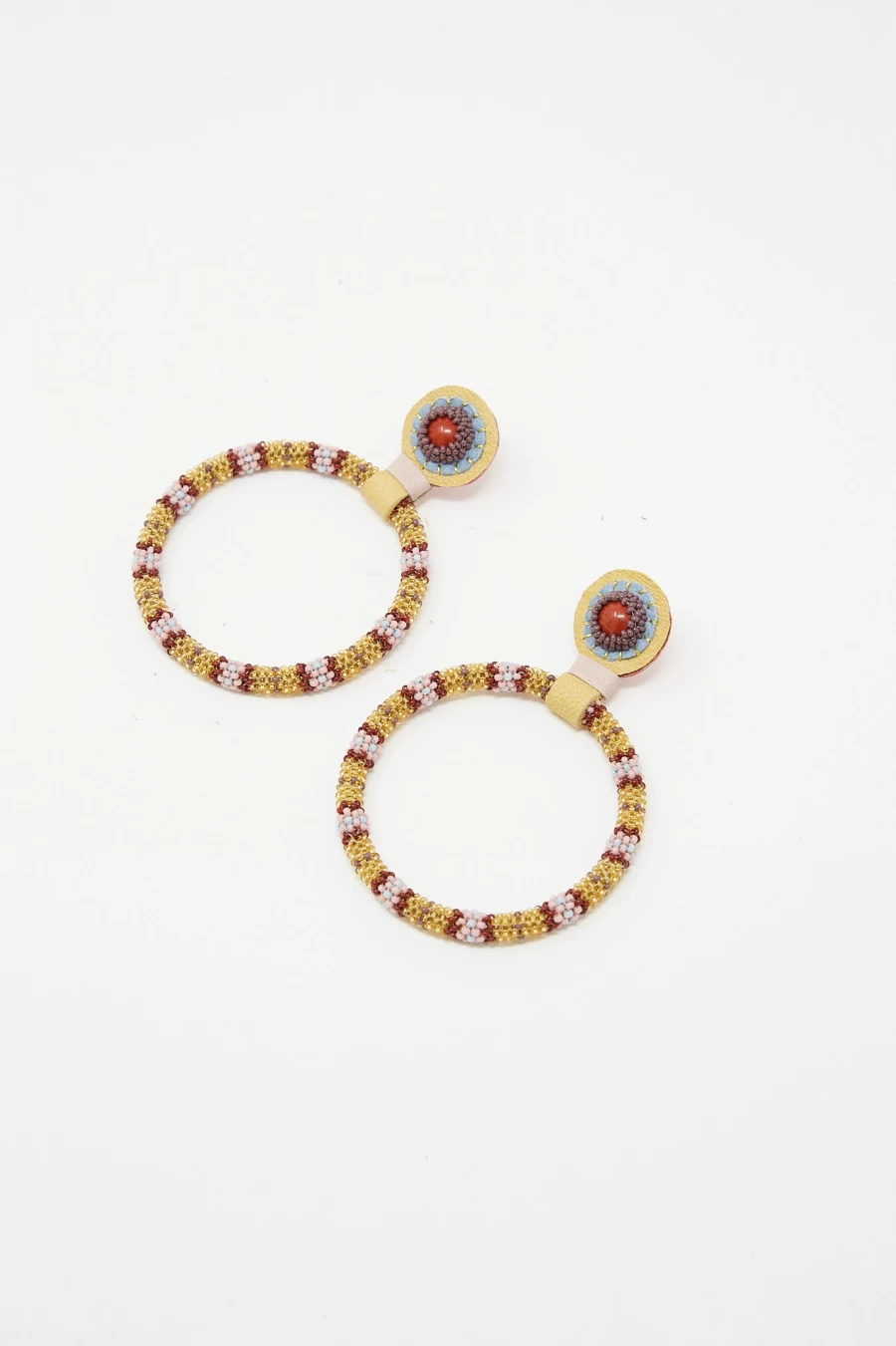 Robin Mollicone Red Jasper Stone Large Beaded Hoop Earrings - Handcrafted Bohemian Statement Jewelry