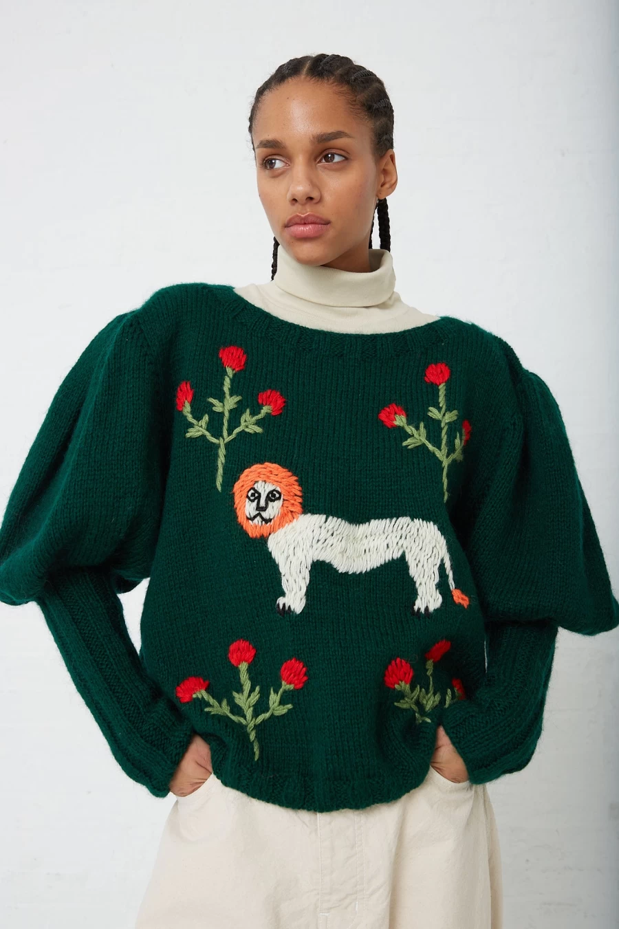 Sofio Gongli Green Lion And Fish Knit Sweater | Oroboro Fashion